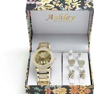 Women's Gold Watch Diamond Earring Heart Jewelry